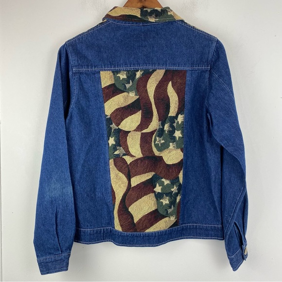 Coldwater Creek size Small Women’s Blue Denim American Flag Tapestry Jacket - Picture 6 of 6